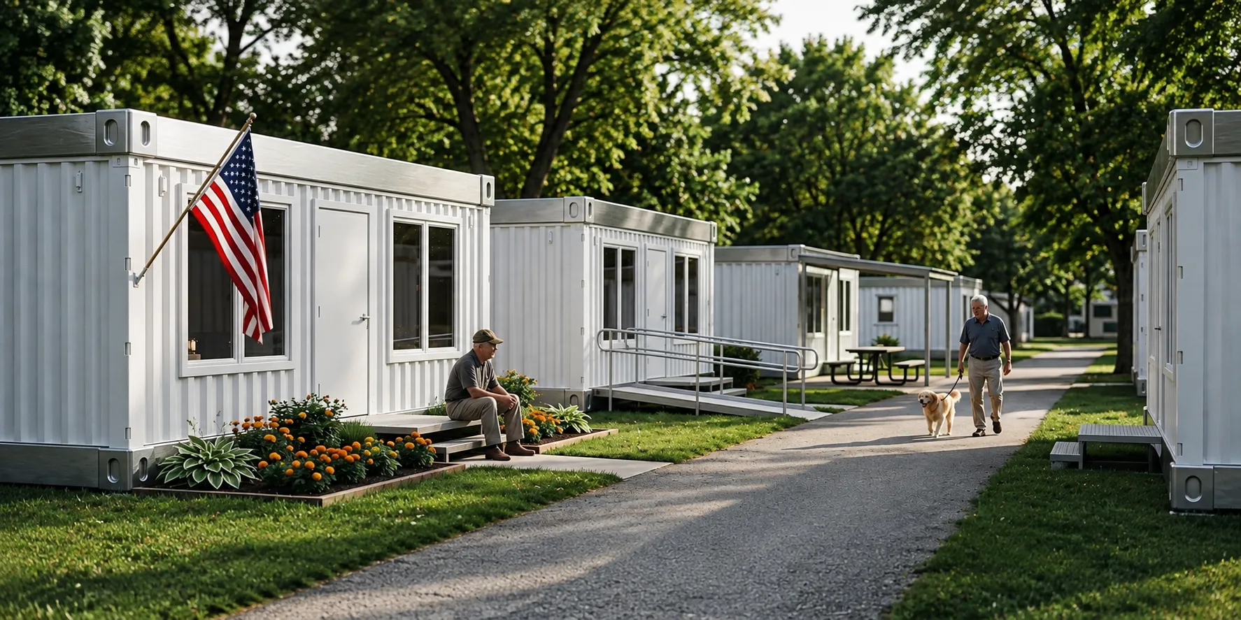Veterans in a U-Mod modular housing community